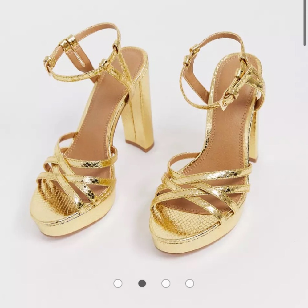 NIB ASOS DESIGN Nickle strappy platform barely there in gold snake Size 6 (#10)